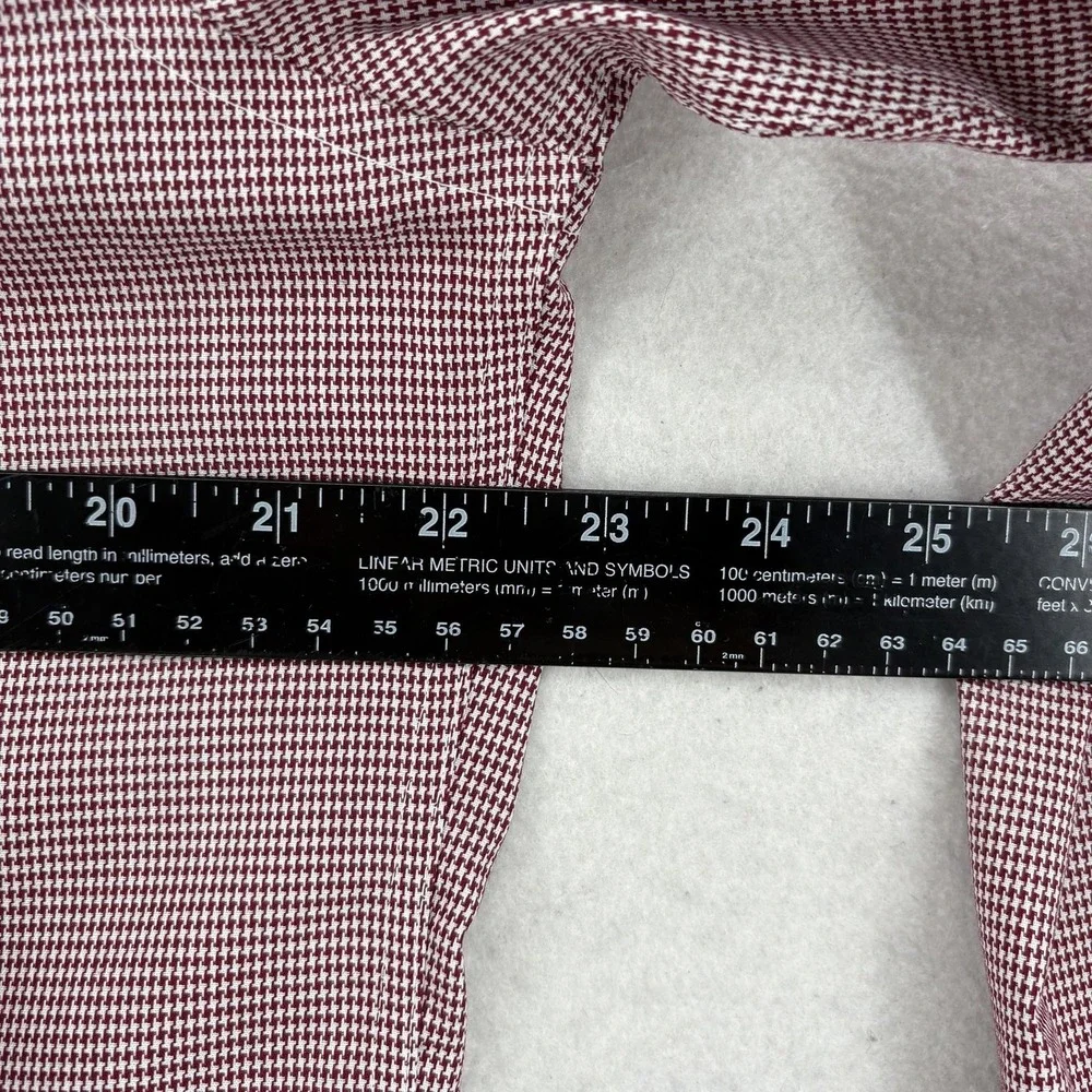 Banana Republic Dress Shirt Mens Medium 15.5 Red Houndstooth Slim Fit Non Iron